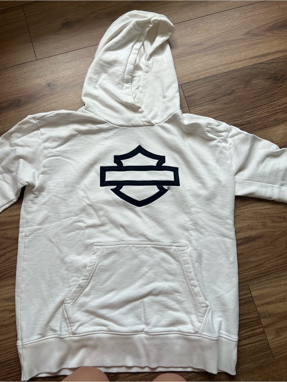 Harley Davidson White Street Machine Bar & Shield Oversized Hoodie Size L